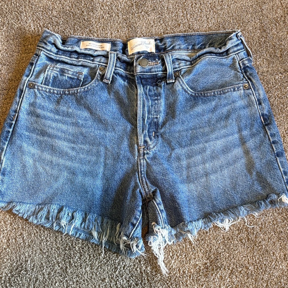 Denim Blue Frayed Hem Women Shorts